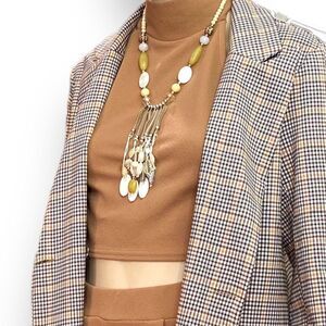 Tribal Stone Shell Beaded Long Leather Tassel Statement Necklace